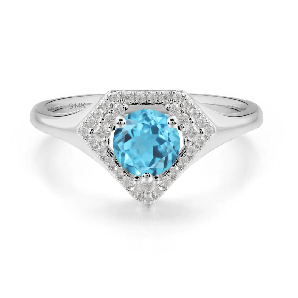 Double Halo Swiss Blue Topaz Ring - Image 4