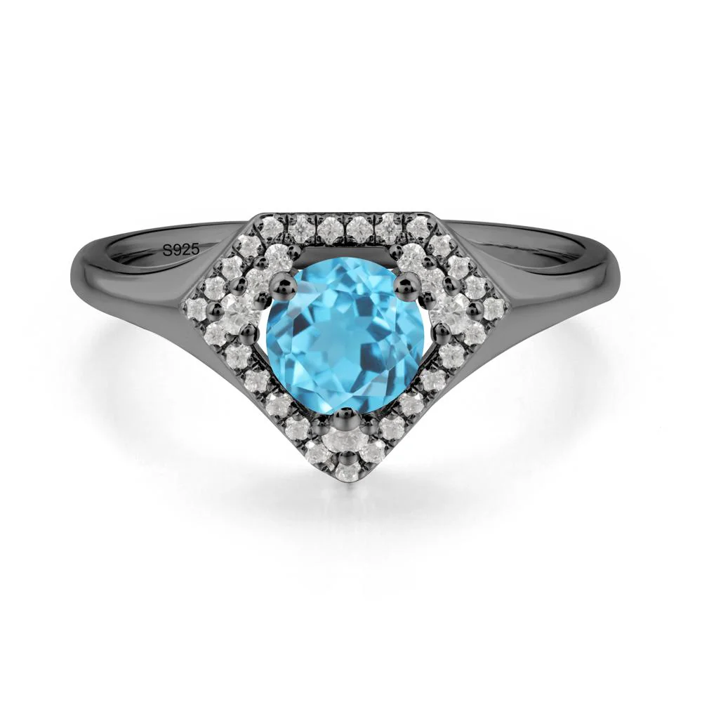 Double Halo Swiss Blue Topaz Ring - Image 5