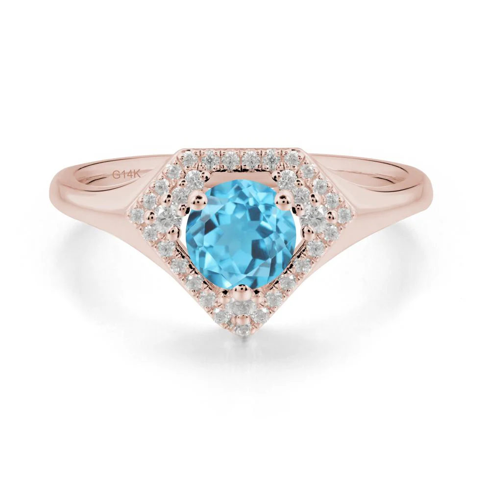 Double Halo Swiss Blue Topaz Ring - Image 8