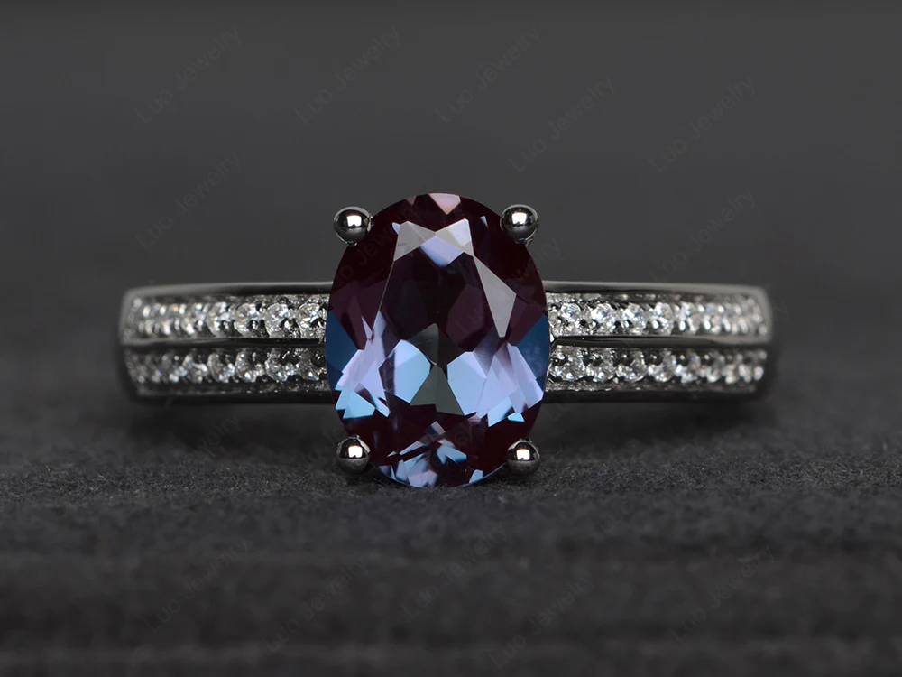 Double Pave Oval Cut Alexandrite Ring