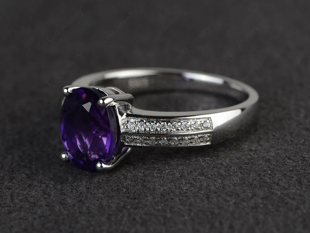 Double Pave Oval Cut Amethyst Ring - Image 2