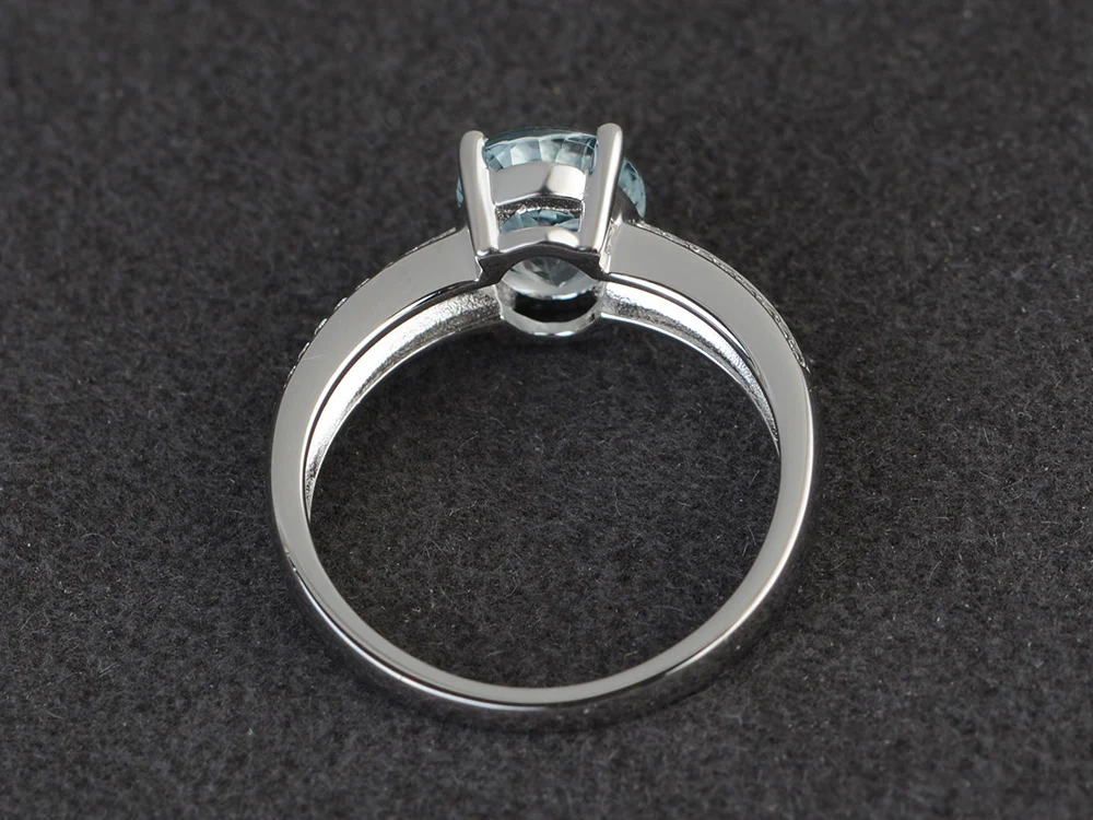 Double Pave Oval Cut Aquamarine Ring - Image 3