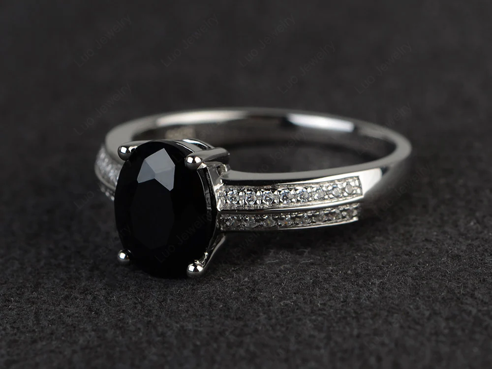 Double Pave Oval Cut Black Spinel Ring - Image 2