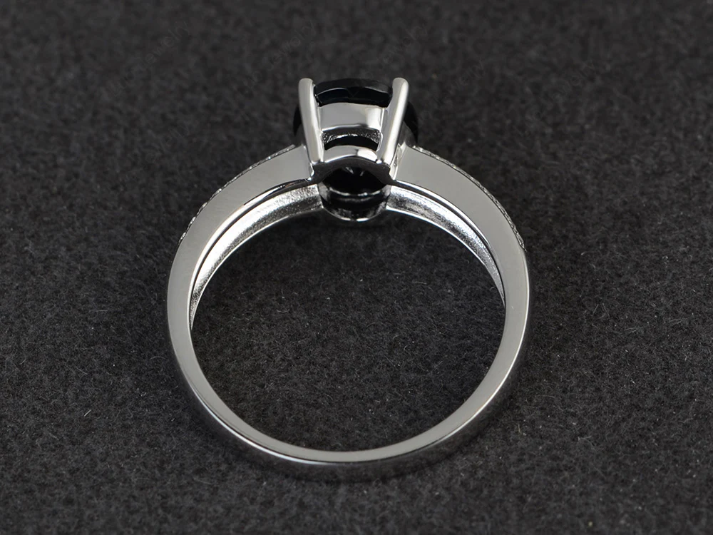 Double Pave Oval Cut Black Spinel Ring - Image 3