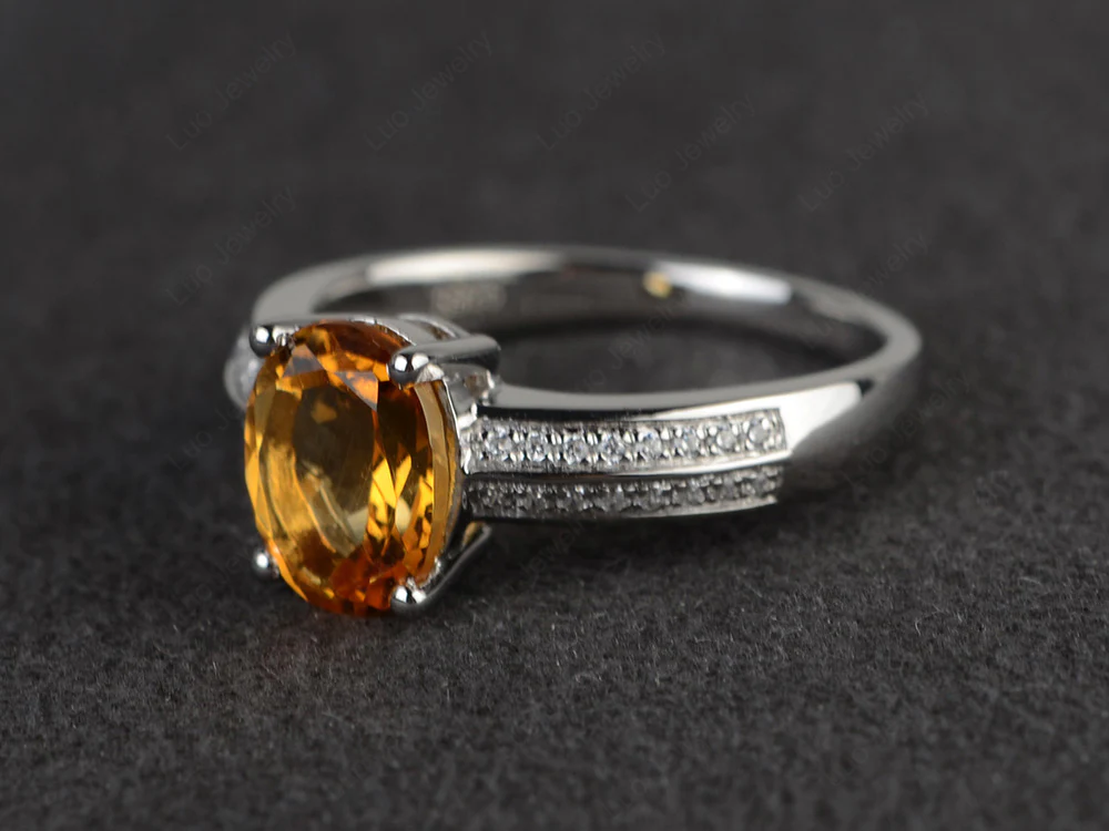 Double Pave Oval Cut Citrine Ring - Image 2