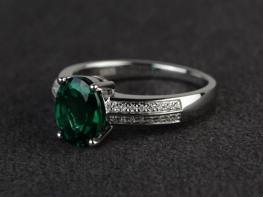 Double Pave Oval Cut Emerald Ring - Image 2
