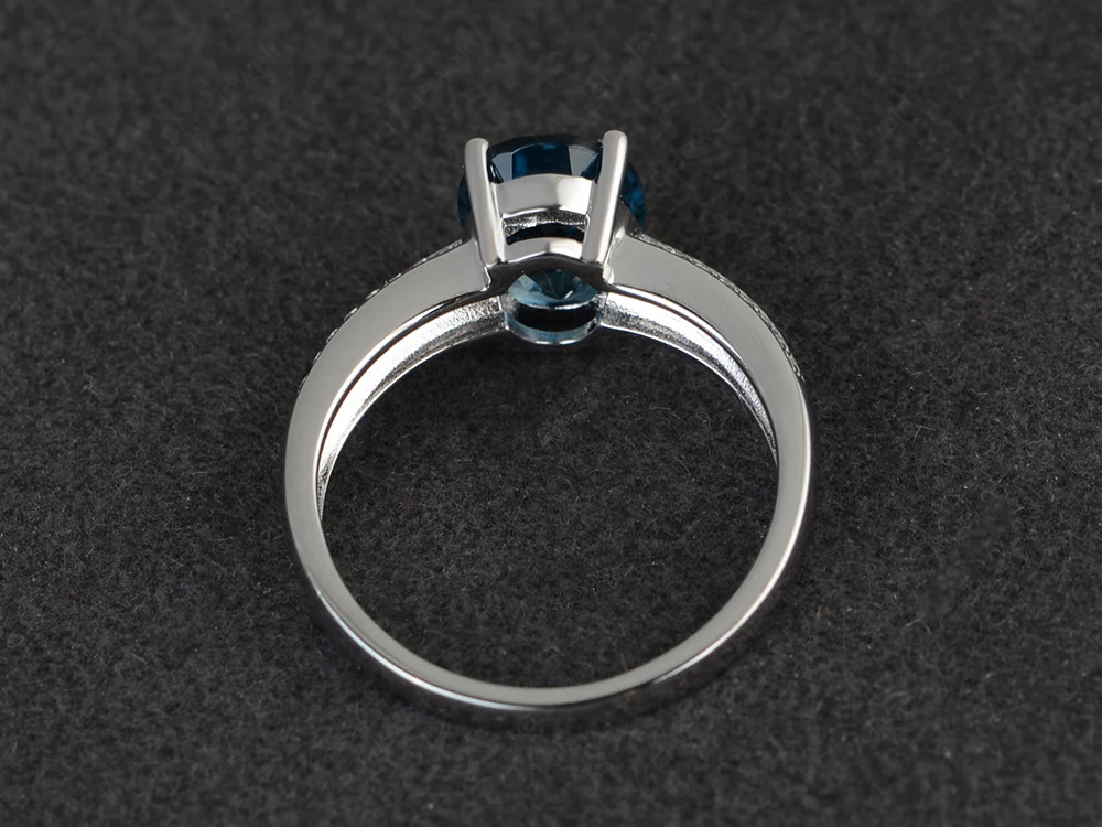 Double Pave Oval Cut London Blue Topaz Ring - Image 3