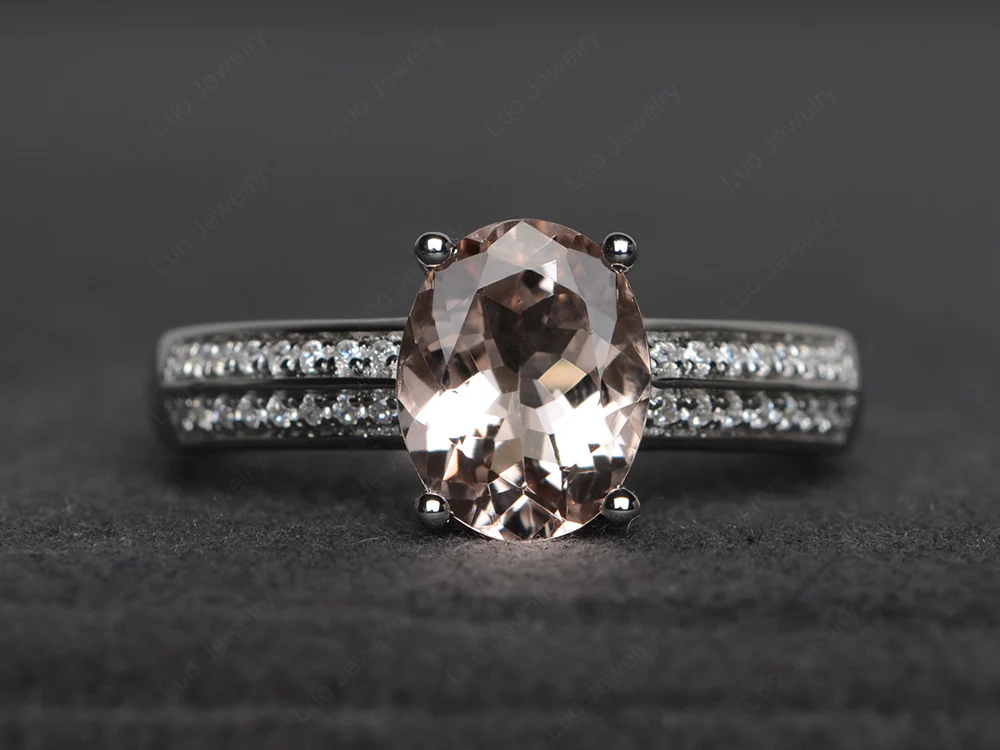 Double Pave Oval Cut Morganite Ring