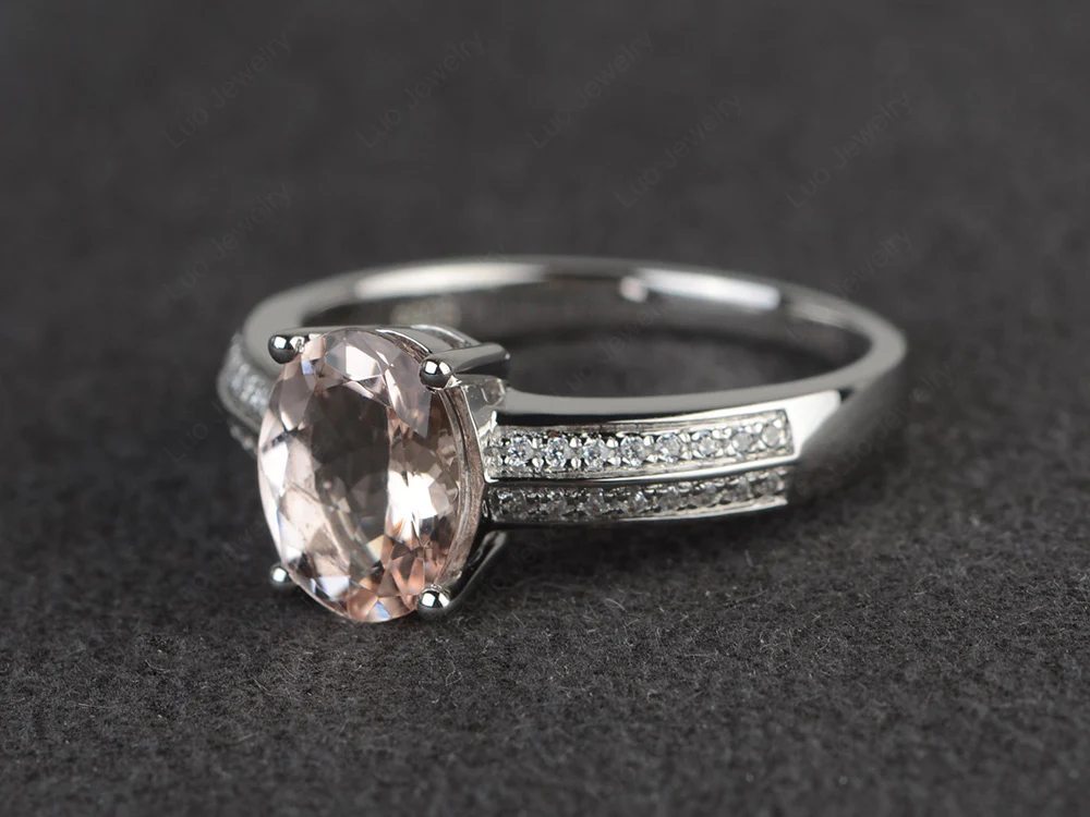 Double Pave Oval Cut Morganite Ring - Image 2