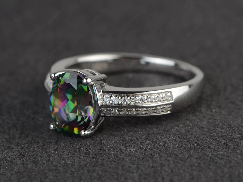 Double Pave Oval Cut Mystic Topaz Ring - Image 2