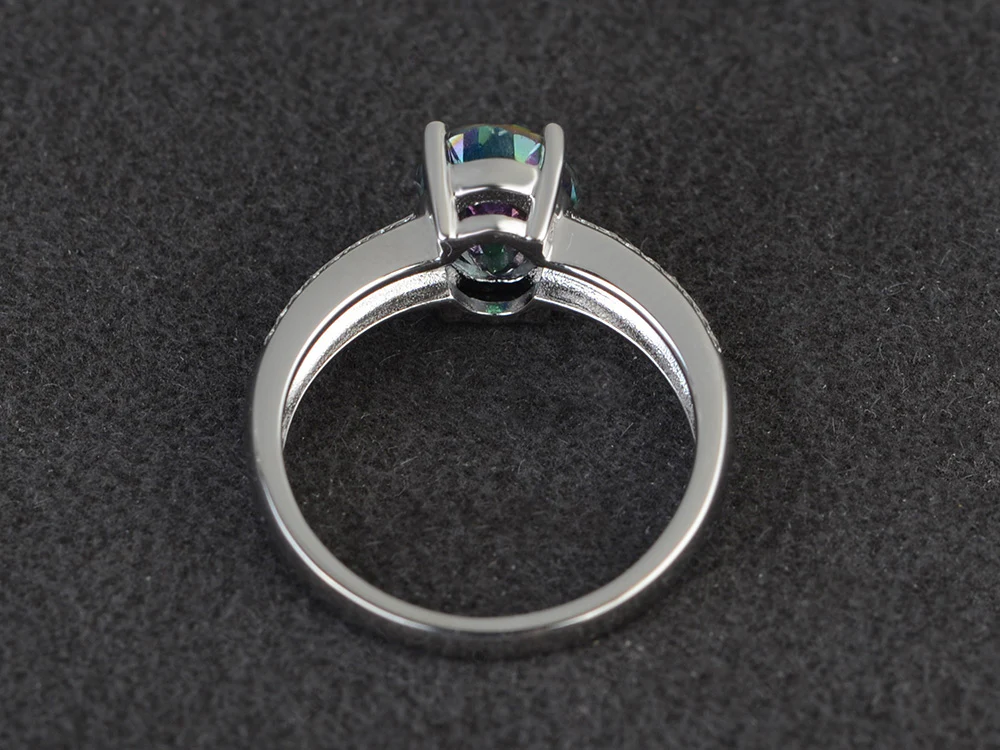 Double Pave Oval Cut Mystic Topaz Ring - Image 3
