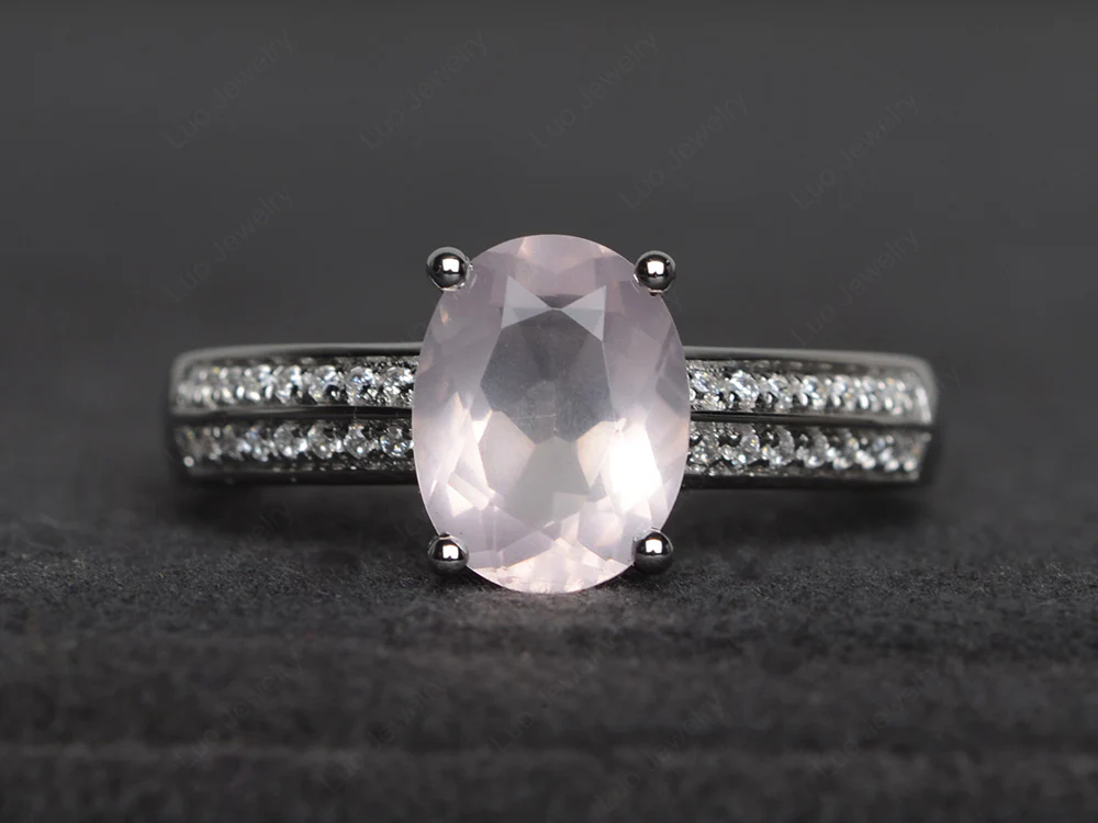 Double Pave Oval Cut Rose Quartz Ring
