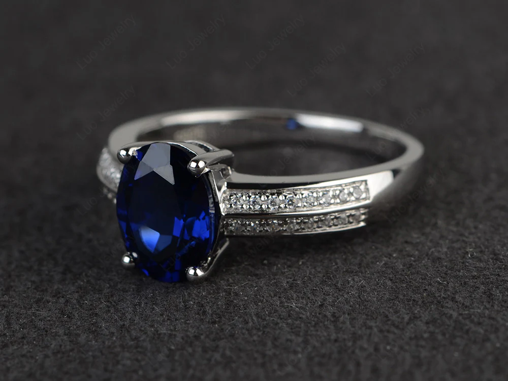 Double Pave Oval Cut Sapphire Ring - Image 2