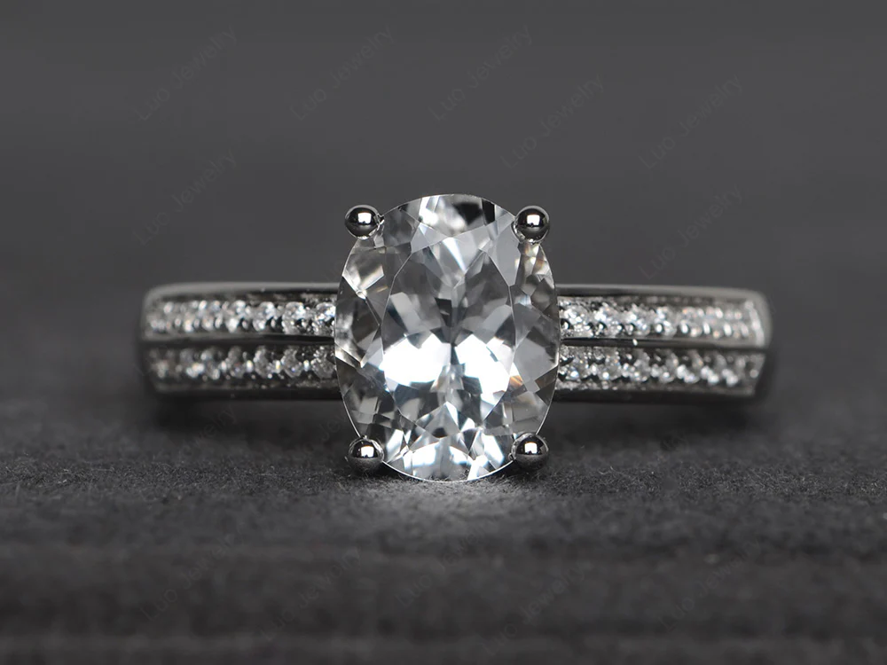 Double Pave Oval Cut White Topaz Ring