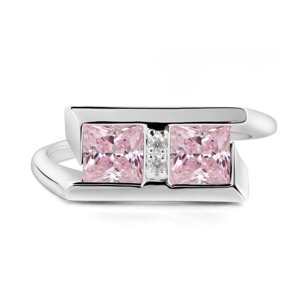 Double Stone Pink Cubic Zirconia Tension Ring - Image 6