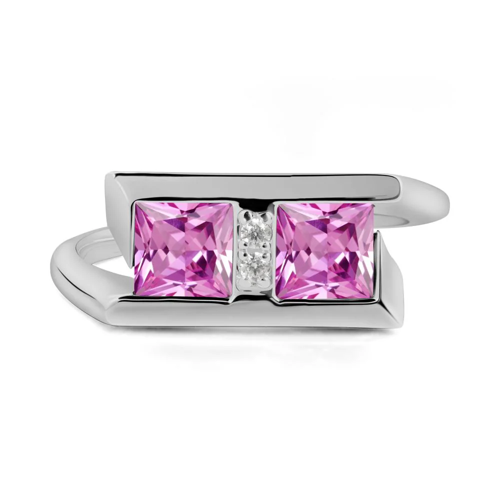 Double Stone Pink Sapphire Tension Ring - Image 2