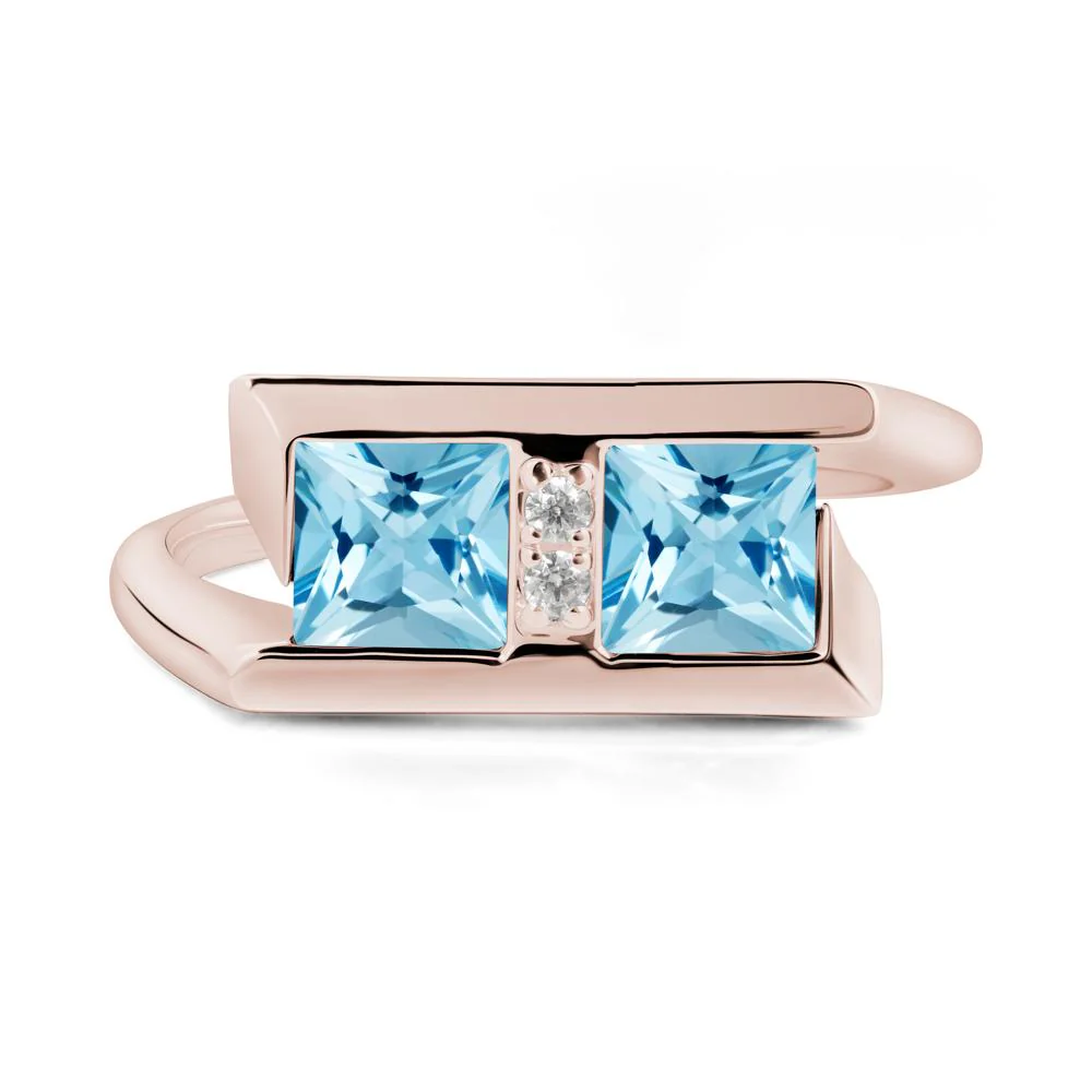 Double Stone Swiss Blue Topaz Tension Ring