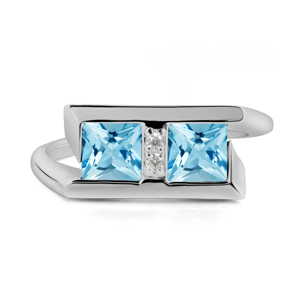 Double Stone Swiss Blue Topaz Tension Ring - Image 2