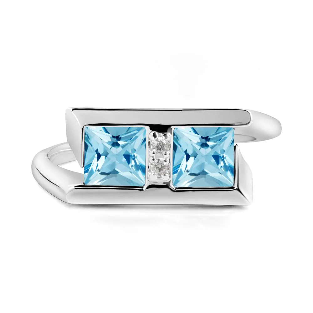 Double Stone Swiss Blue Topaz Tension Ring - Image 6