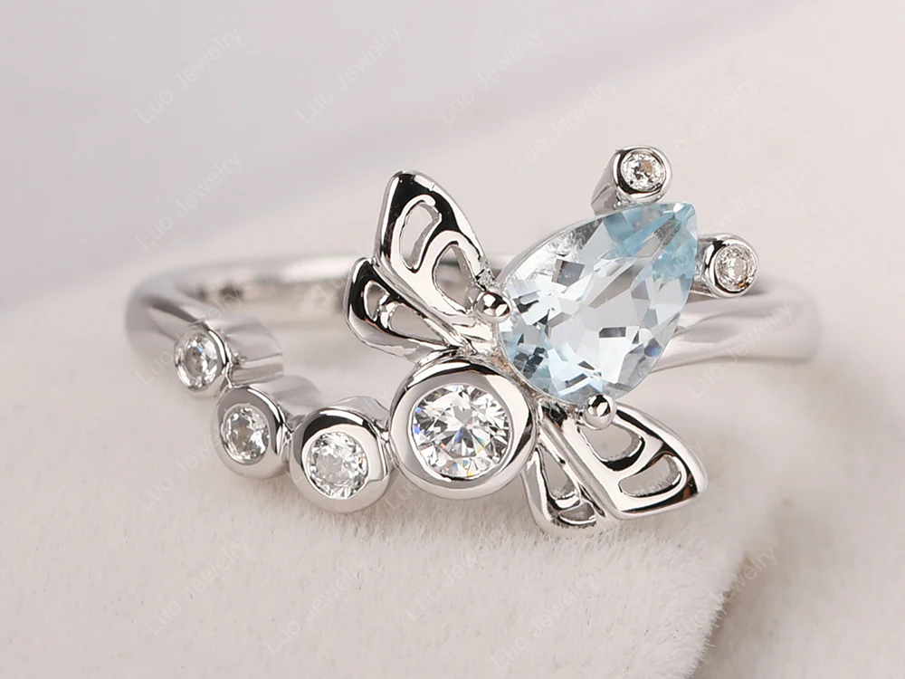 Aquamarine Dragonfly Engagement Ring