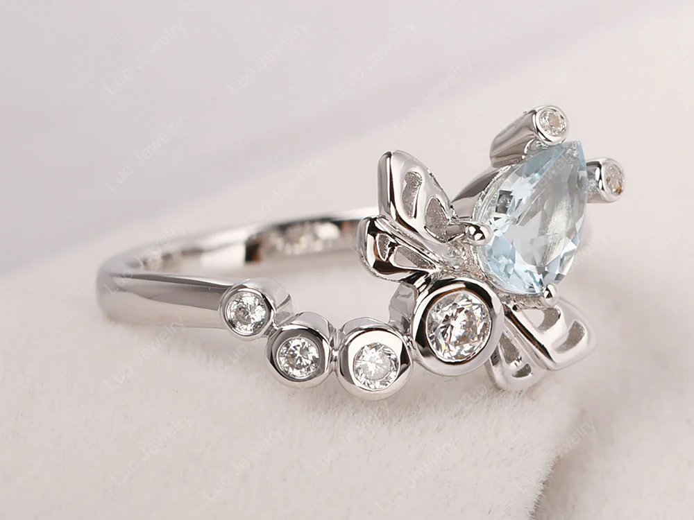 Aquamarine Dragonfly Engagement Ring - Image 2