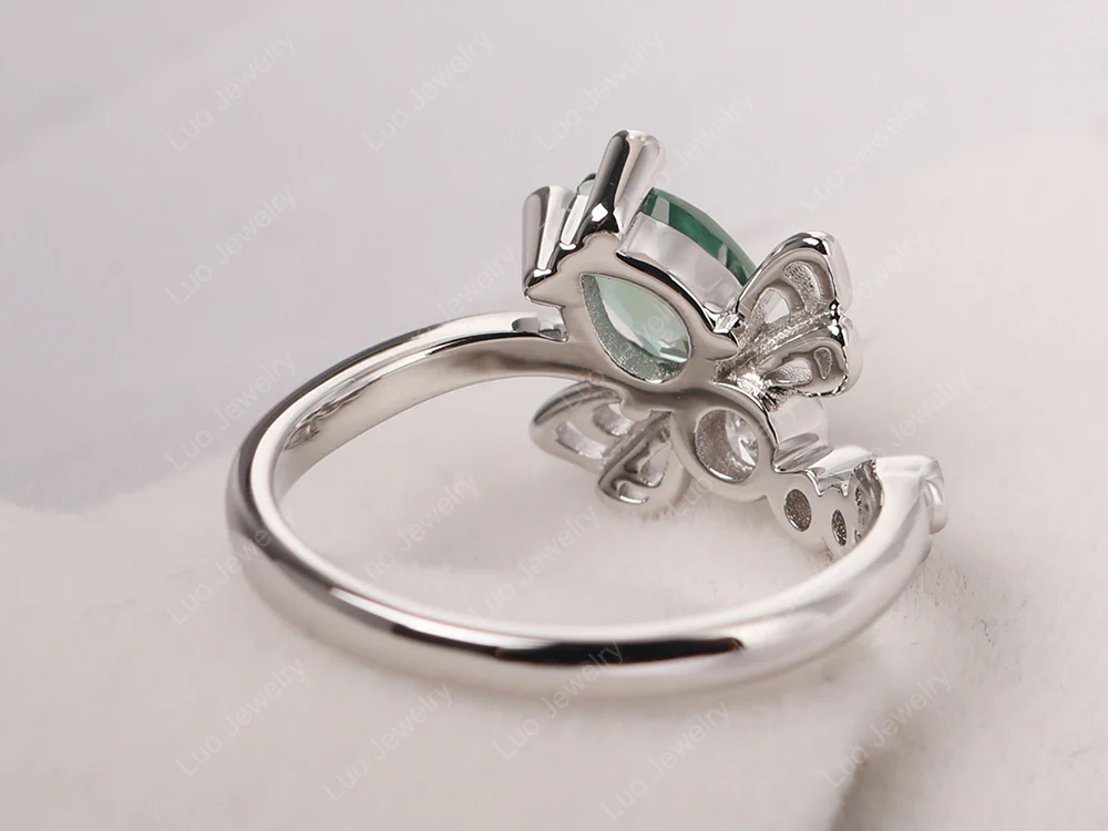 Green Sapphire Dragonfly Engagement Ring - Image 3