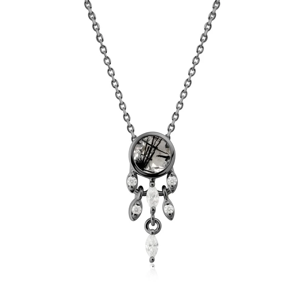 Dreamcatcher Inspired Black Rutilated Quartz Necklace