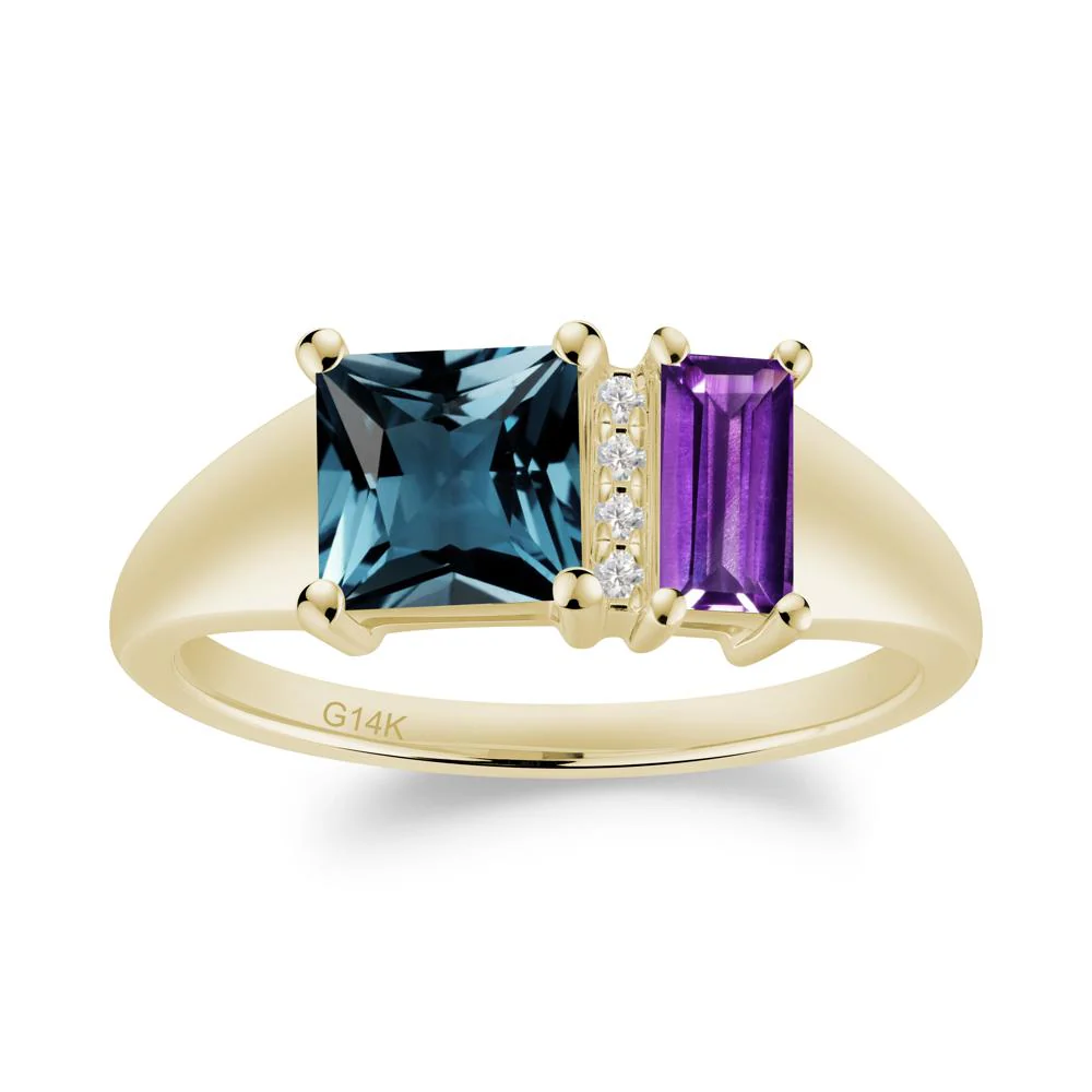 Dual Stone Amethyst and London Blue Topaz Baguette Square Ring - Image 3