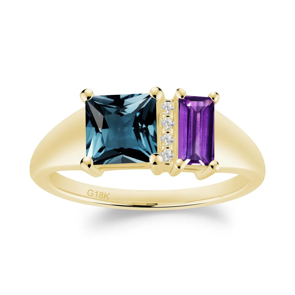 Dual Stone Amethyst and London Blue Topaz Baguette Square Ring - Image 9