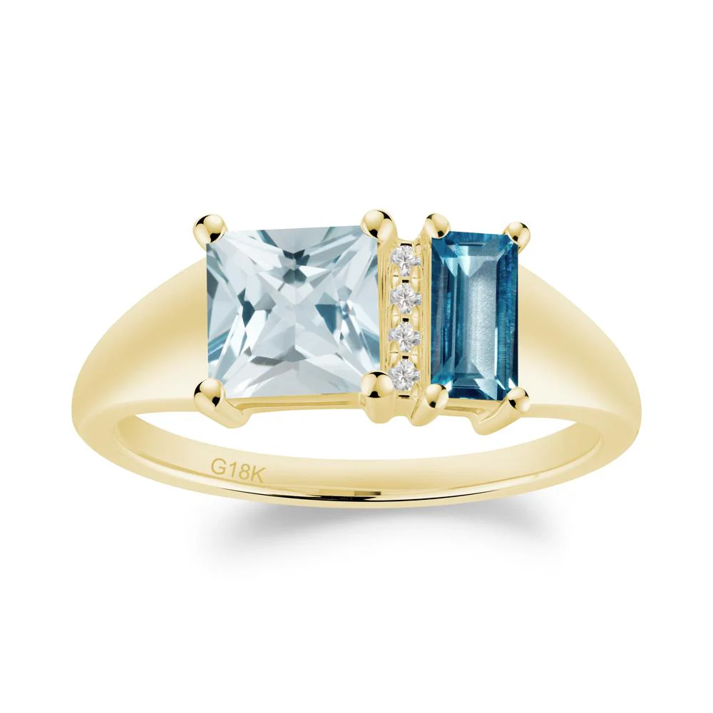 Dual Stone Aquamarine and London Blue Topaz Baguette Square Ring - Image 6