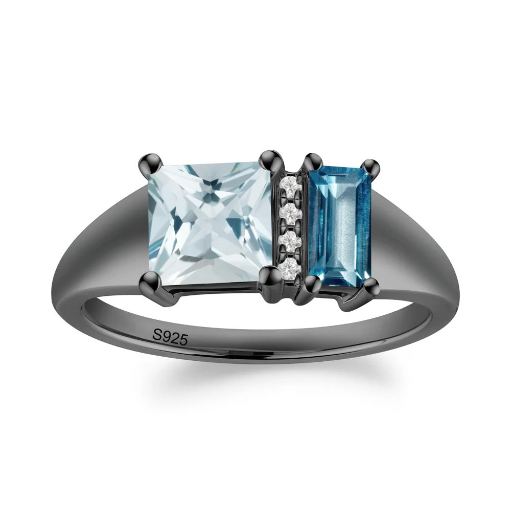 Dual Stone Aquamarine and London Blue Topaz Baguette Square Ring - Image 7