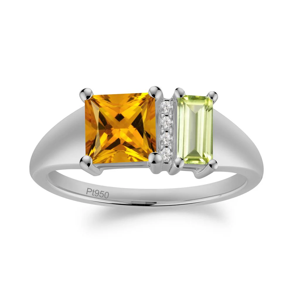 Dual Stone Citrine and Peridot Baguette Square Ring - Image 2