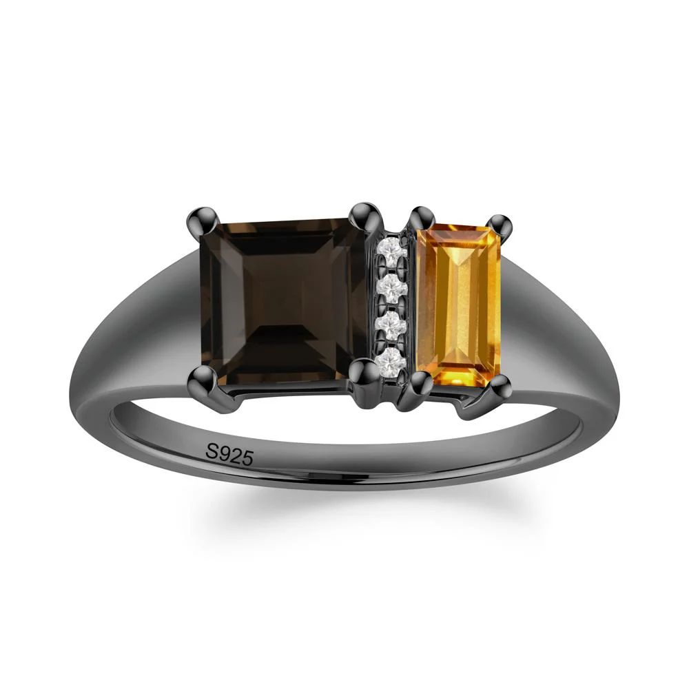 Dual Stone Citrine and Smoky Quartz Baguette Square Ring - Image 3