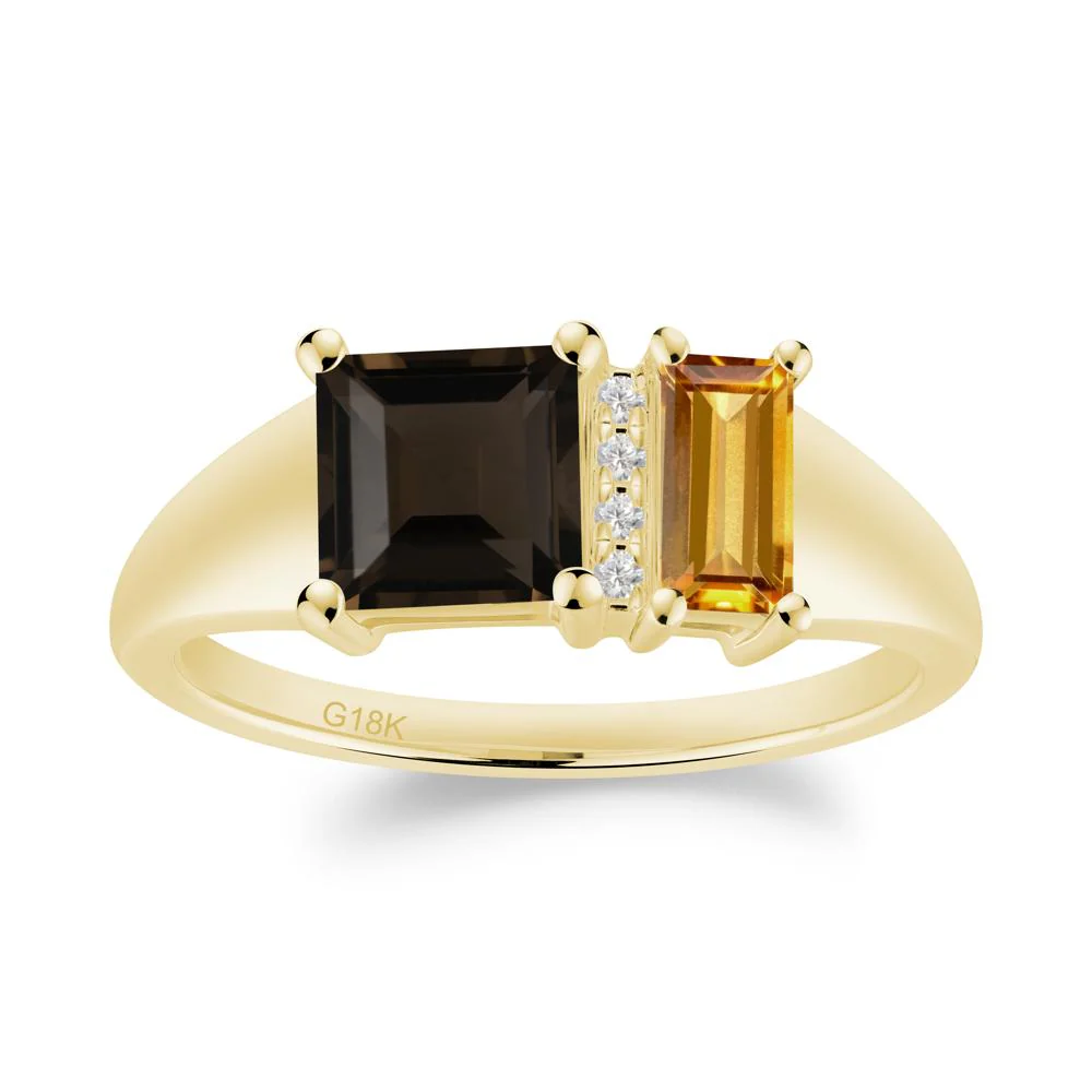 Dual Stone Citrine and Smoky Quartz Baguette Square Ring - Image 6