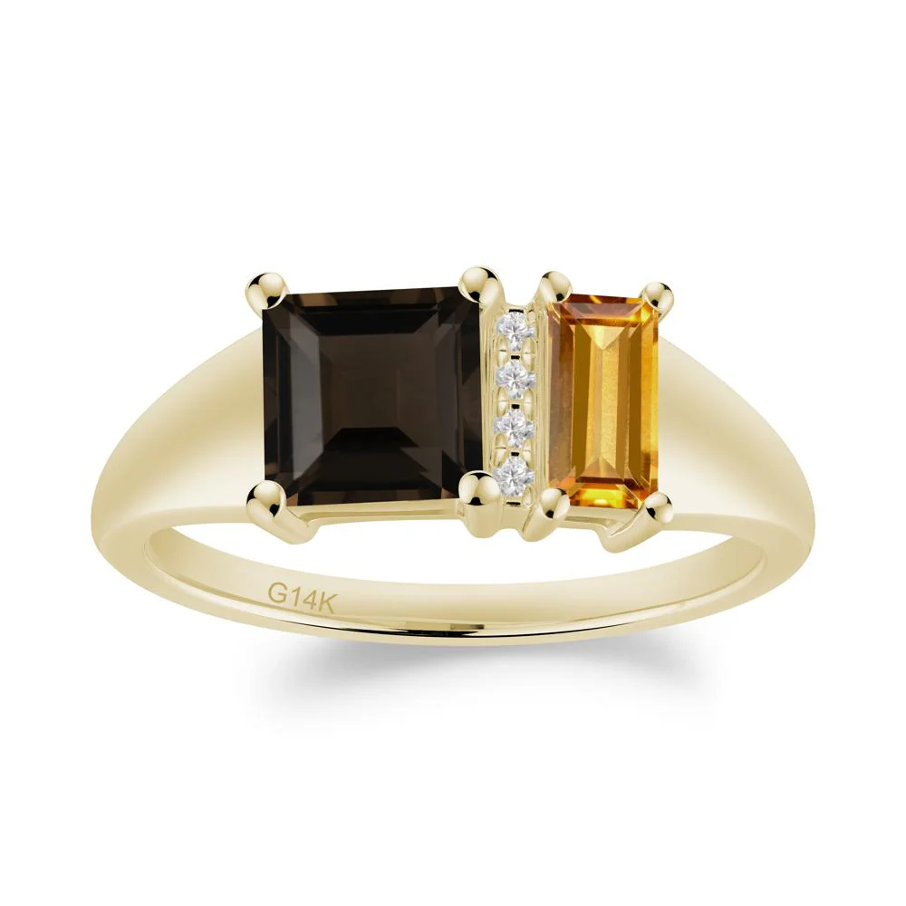 Dual Stone Citrine and Smoky Quartz Baguette Square Ring - Image 8