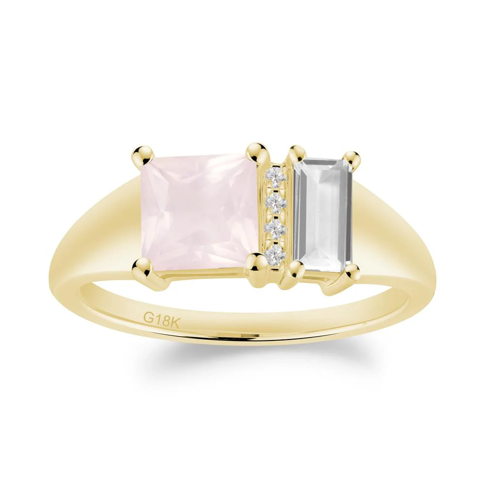 Dual Stone Rose Quartz and White Topaz Baguette Square Ring - Image 4