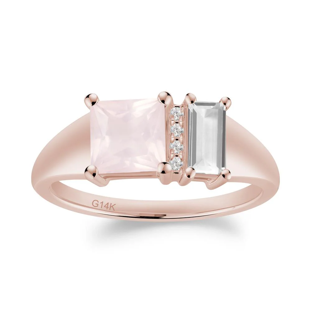 Dual Stone Rose Quartz and White Topaz Baguette Square Ring - Image 5