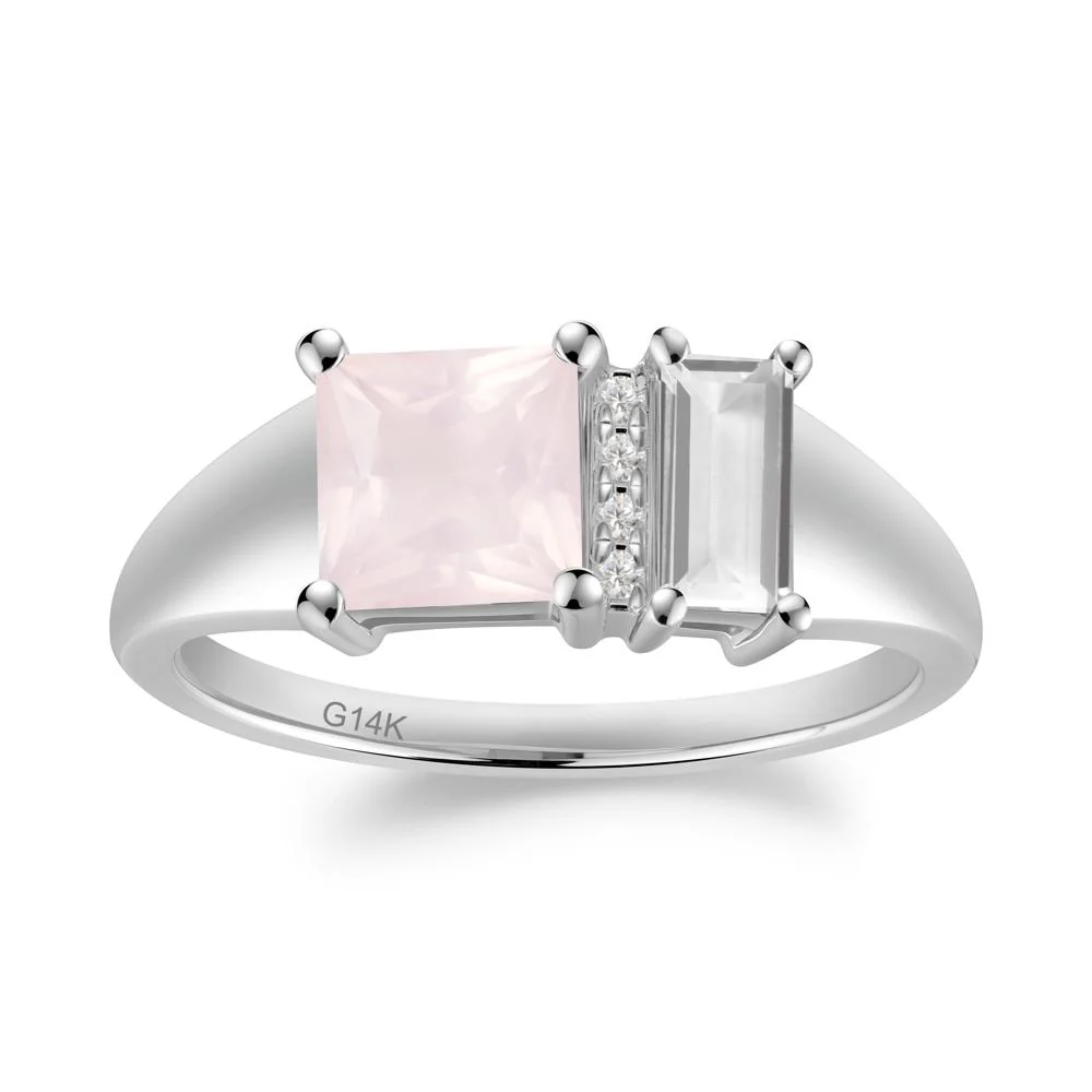 Dual Stone Rose Quartz and White Topaz Baguette Square Ring - Image 7
