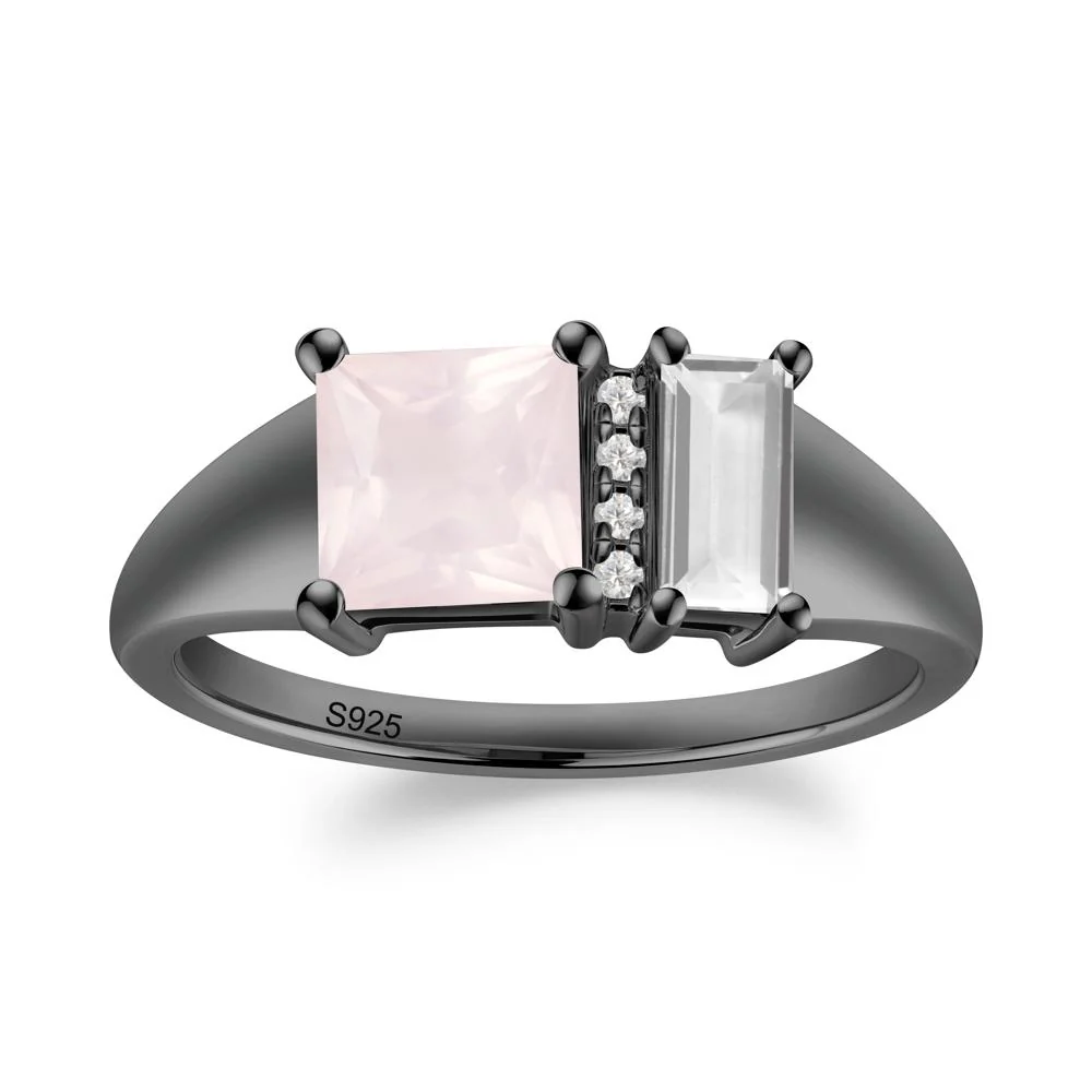 Dual Stone Rose Quartz and White Topaz Baguette Square Ring - Image 9