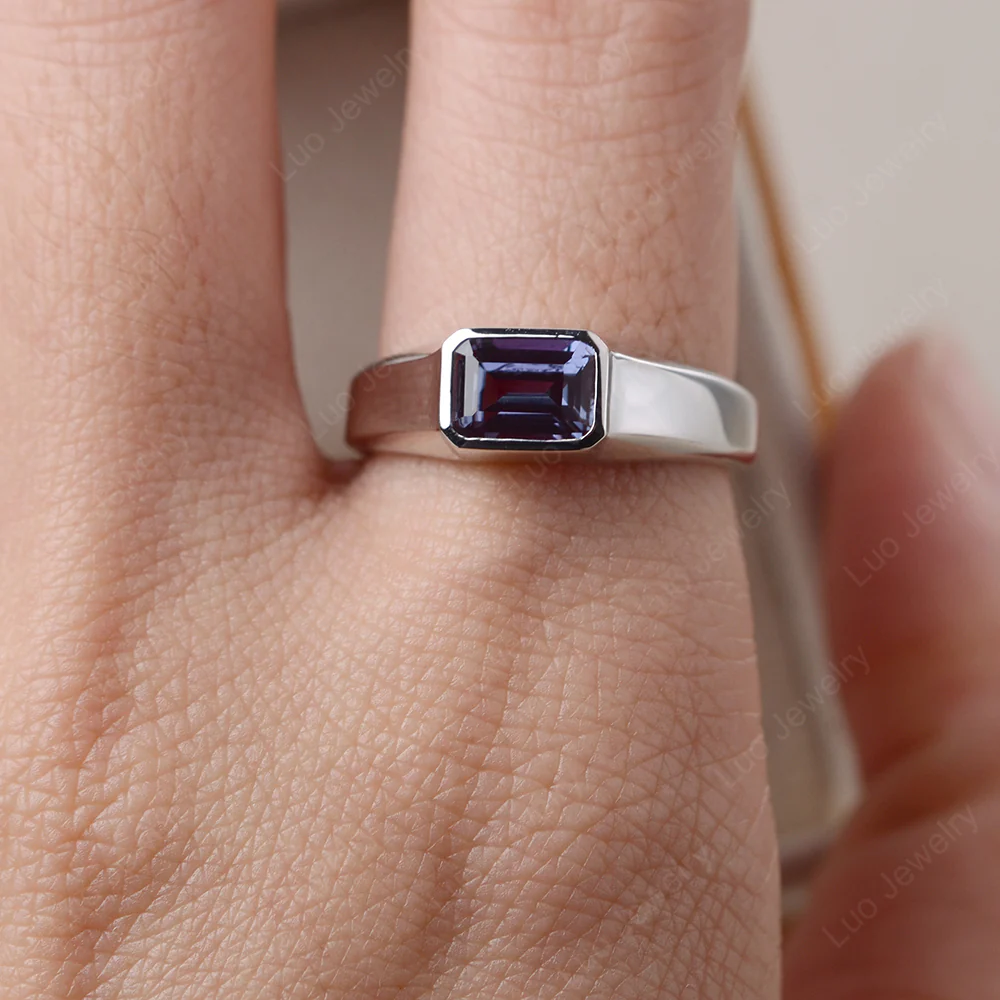East West Alexandrite Bezel Set Ring - Image 5