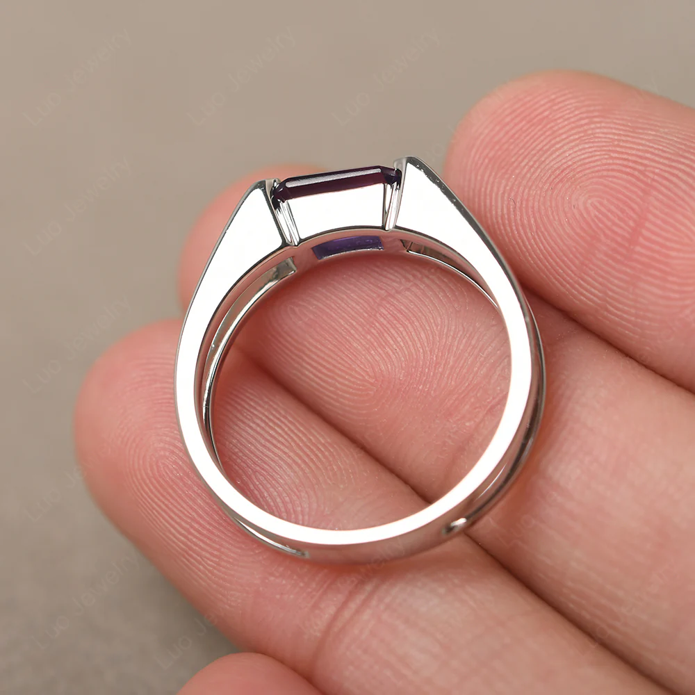 Amethyst Split Shank Solitaire Ring - Image 3
