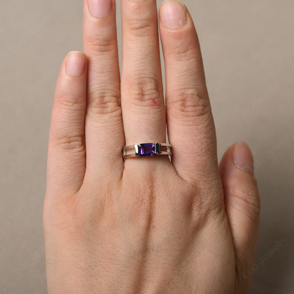 Amethyst Split Shank Solitaire Ring - Image 5