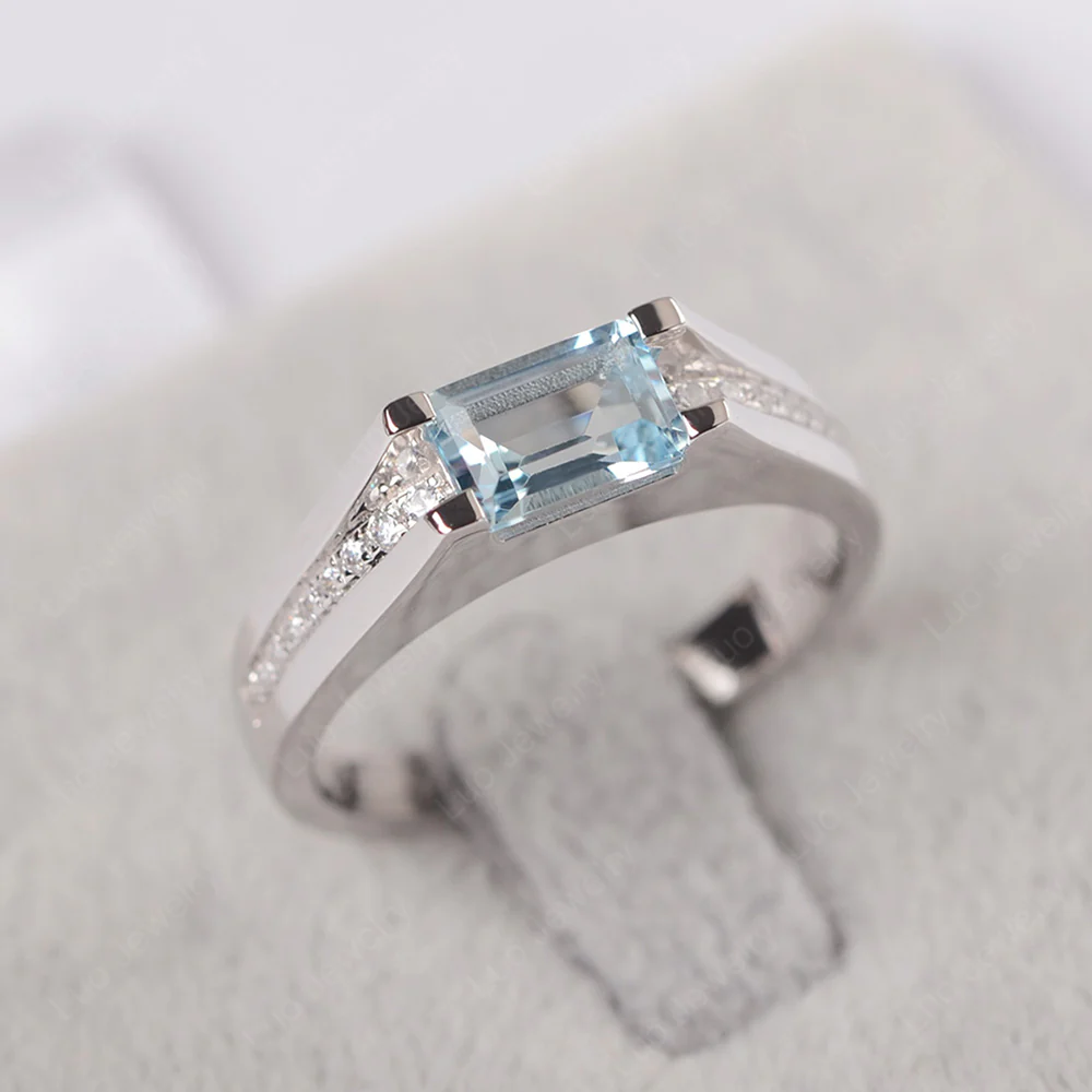 East West Aquamarine Engagement Ring - Image 3