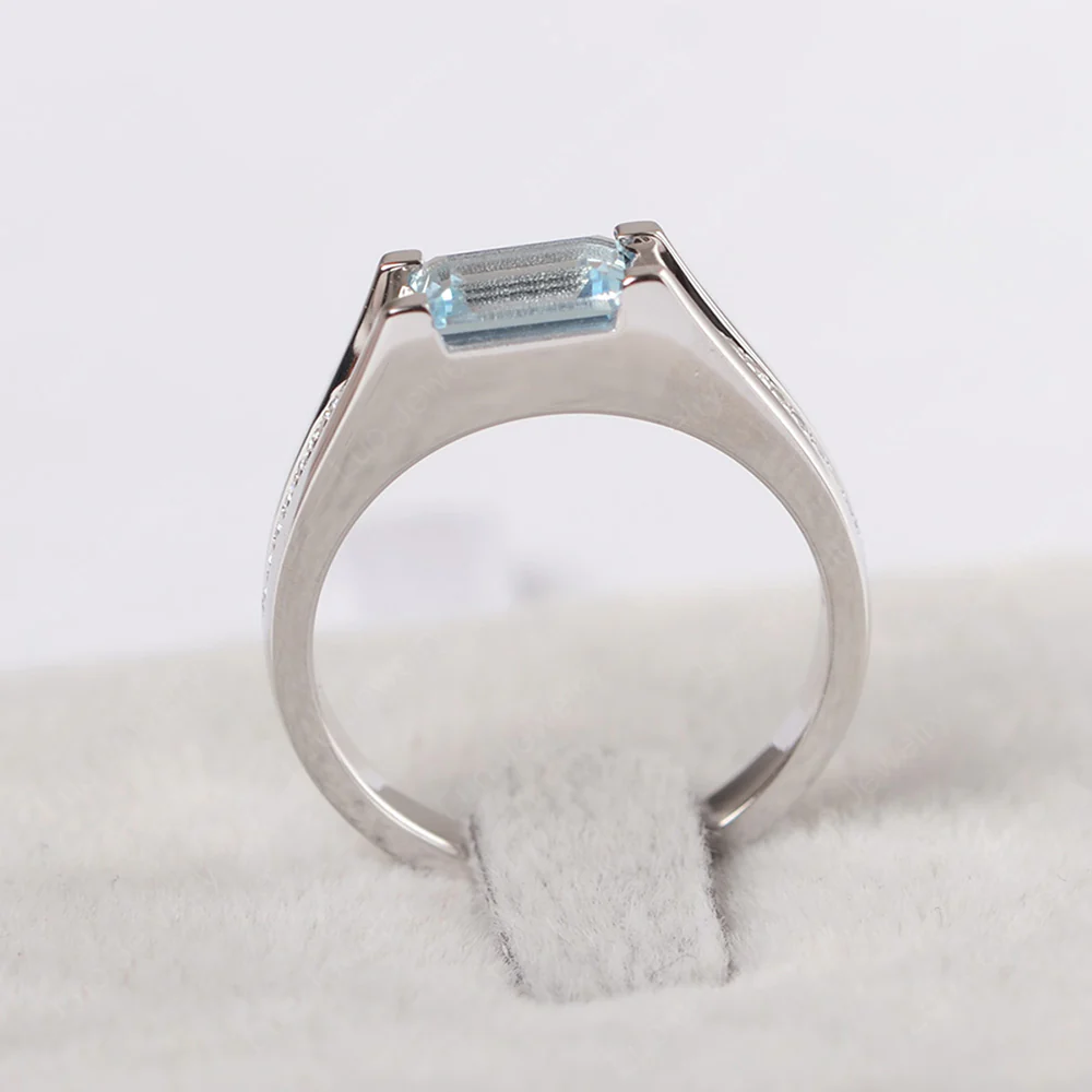 East West Aquamarine Engagement Ring - Image 4