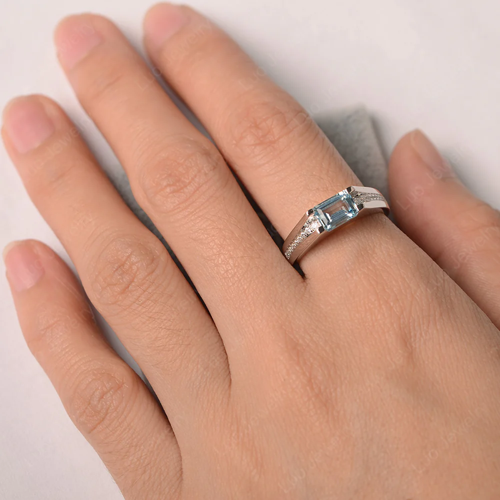 East West Aquamarine Engagement Ring - Image 5