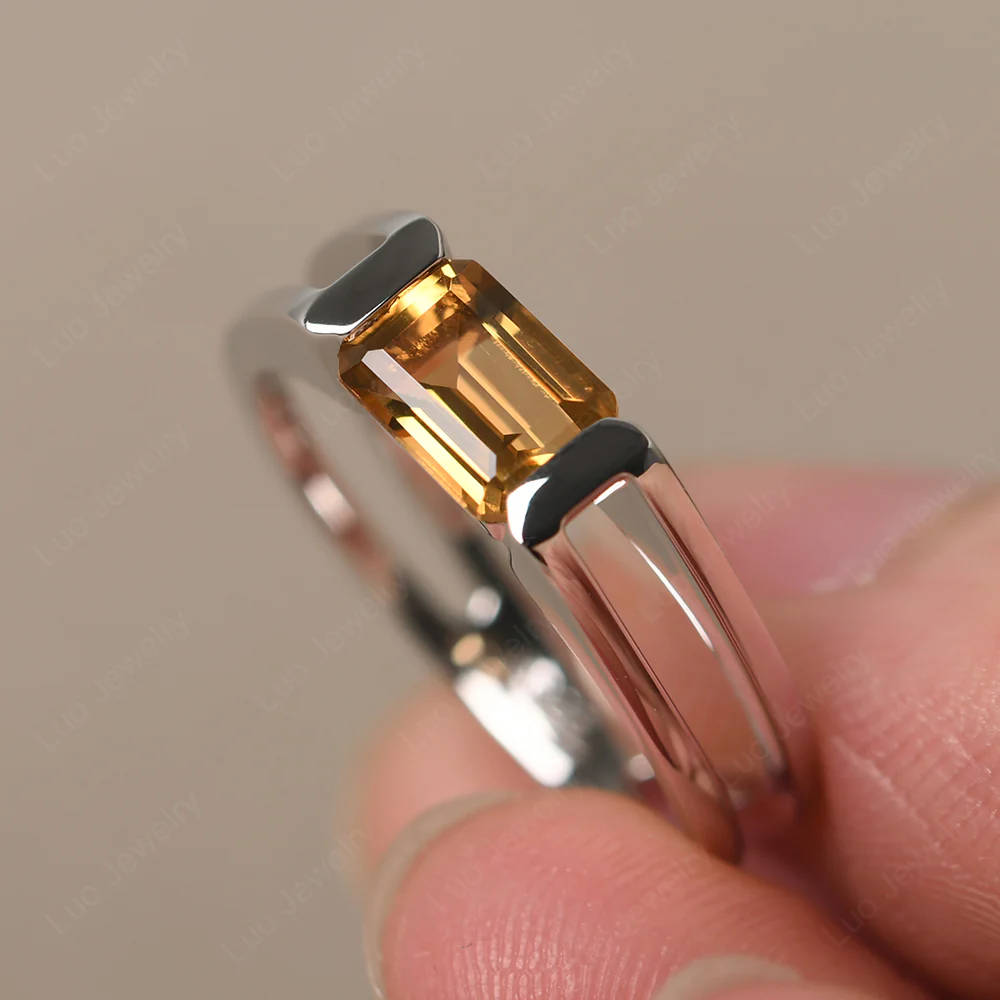 East West Citrine Solitaire Ring - Image 2