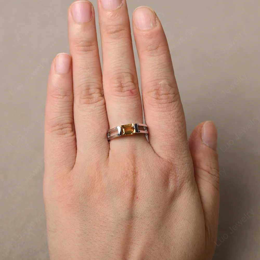 East West Citrine Solitaire Ring - Image 5