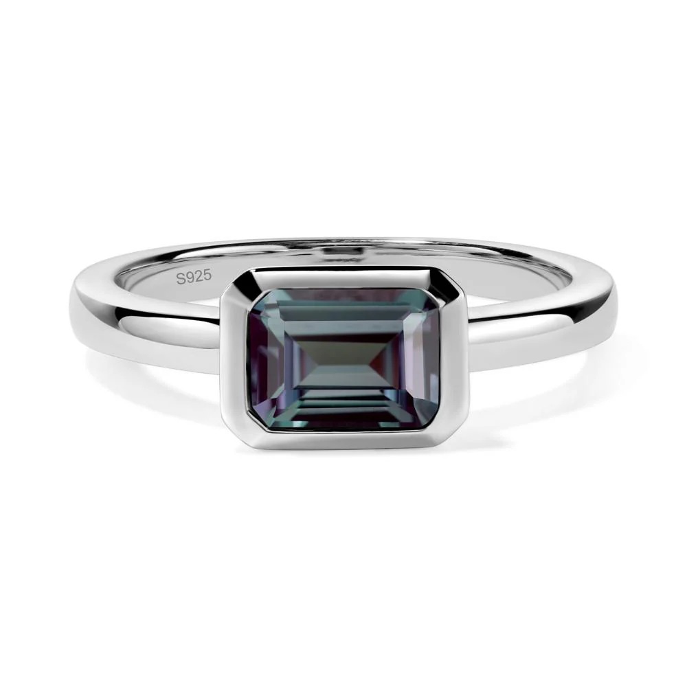 East West Emerald Cut Alexandrite Bezel Ring - Image 3