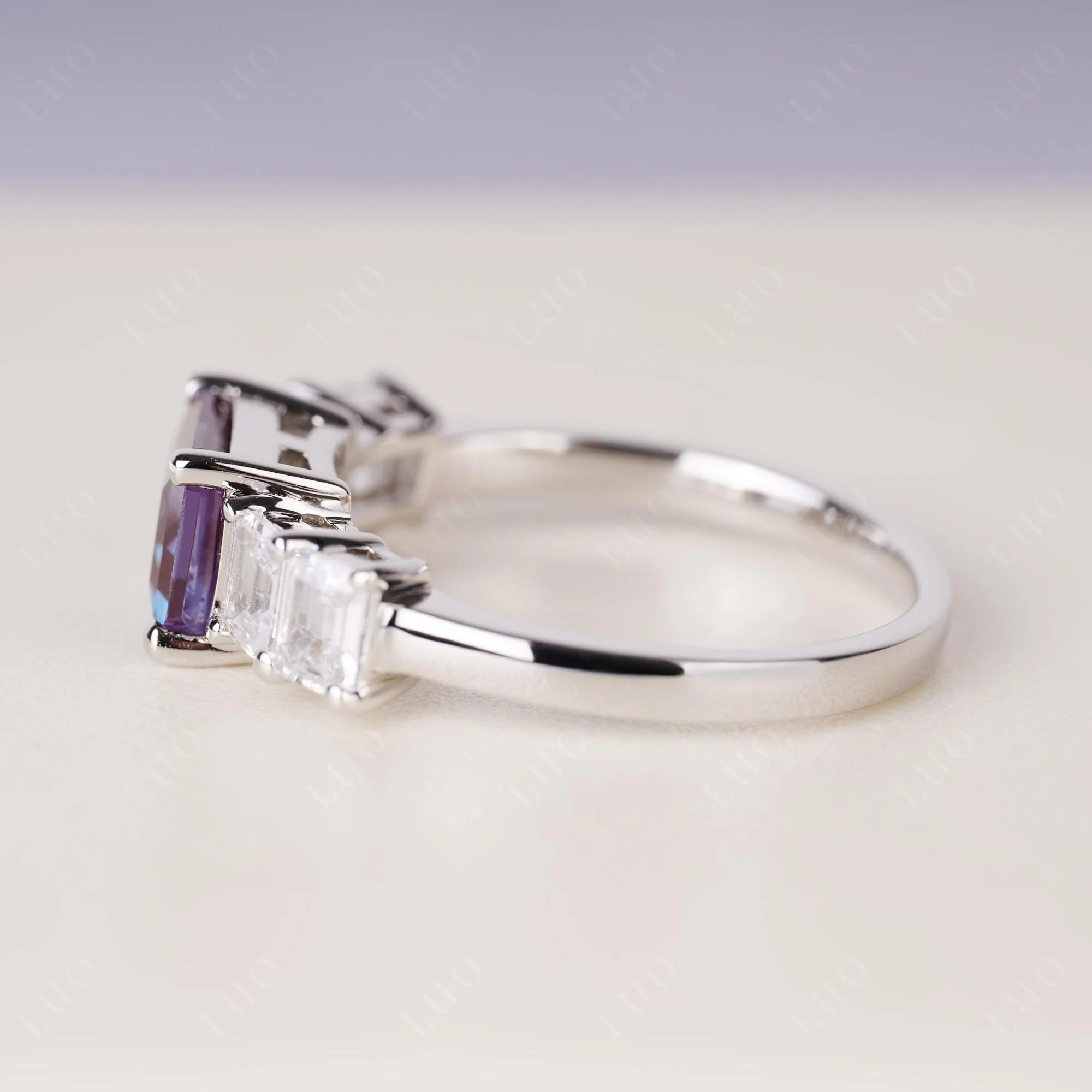 East West Emerald Cut Alexandrite Ring - Image 4