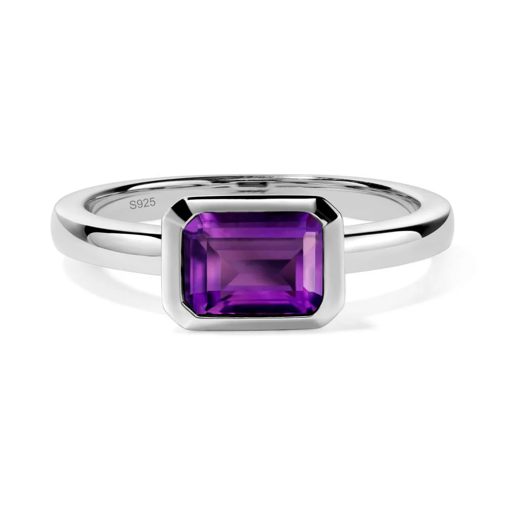 Amethyst Bezel Emerald Cut Engagement Ring